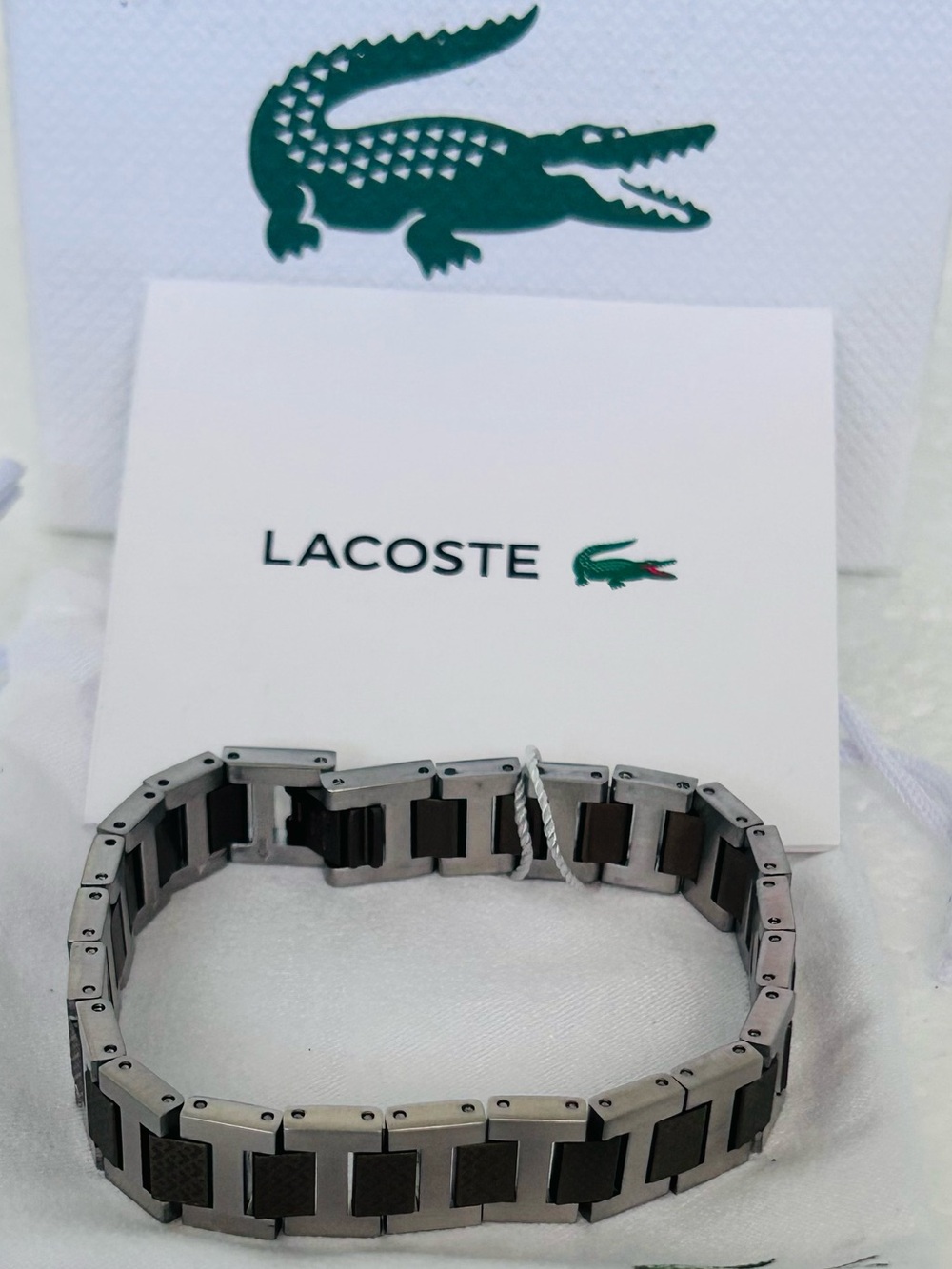 Lacoste Silver Stainless Steel Bracelet with Brown Accents